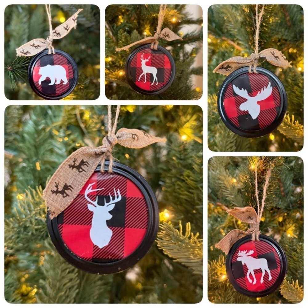 Lot of 24 Handmade Xmas Tree Ornament Buffalo Plaid Check Alpine Bear Moose Deer